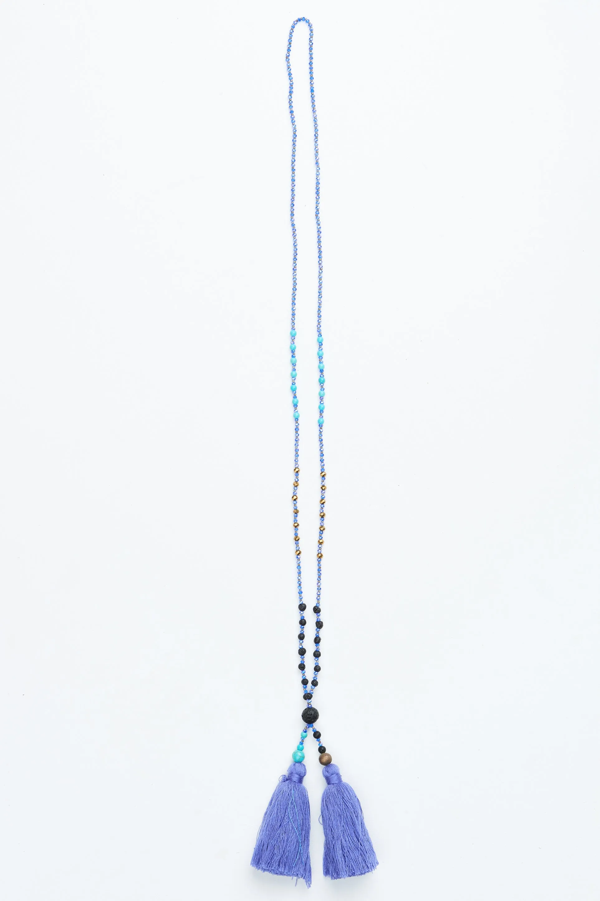 Lilac Multi Beaded Double Tassel Necklace