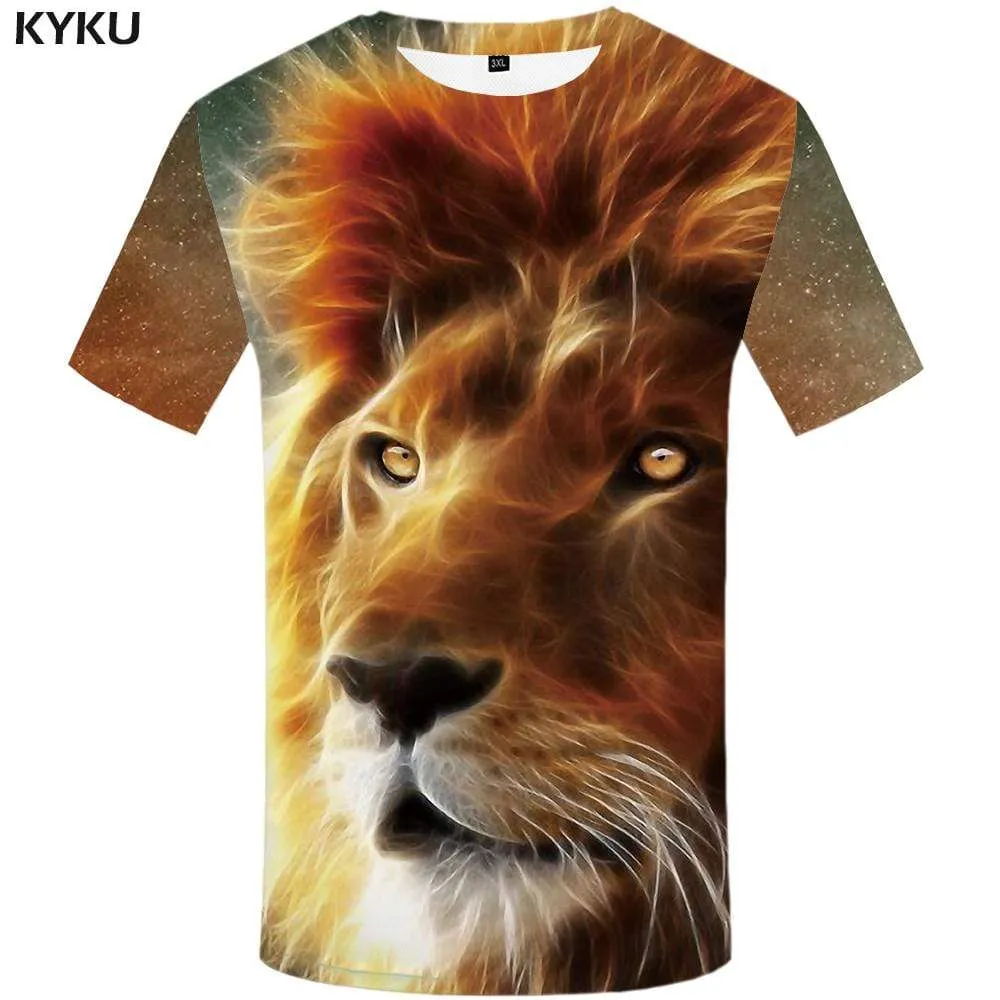 Lion T-shirts Men Flame T-shirt 3d Animal T shirts Funny Galaxy Space Tshirt Anime King Tshirts Print Mens Clothing Casual