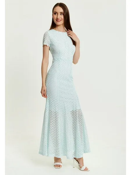 Liquorish Light Blue Lace Maxi Dress With Open Back Detail