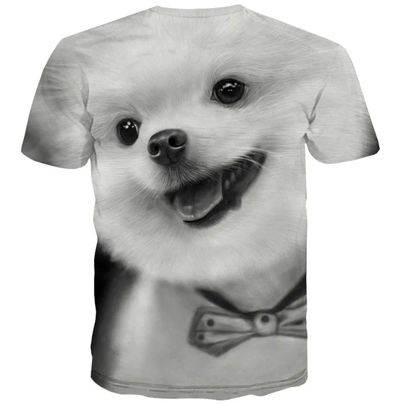 Little White dog tshirts Puppy Cute animal tee top man big Smart dogs Casual art costume