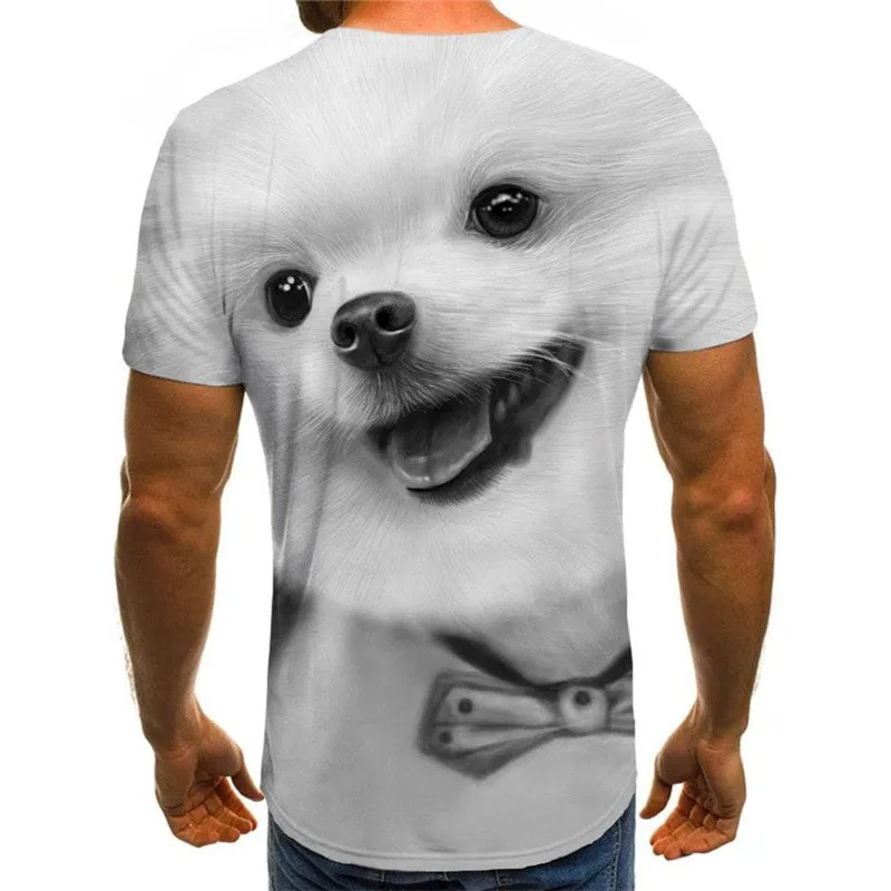 Little White dog tshirts Puppy Cute animal tee top man big Smart dogs Casual art costume