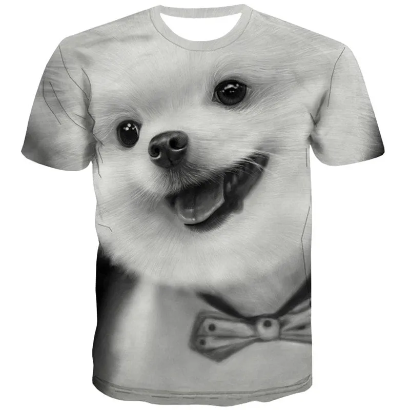 Little White dog tshirts Puppy Cute animal tee top man big Smart dogs Casual art costume