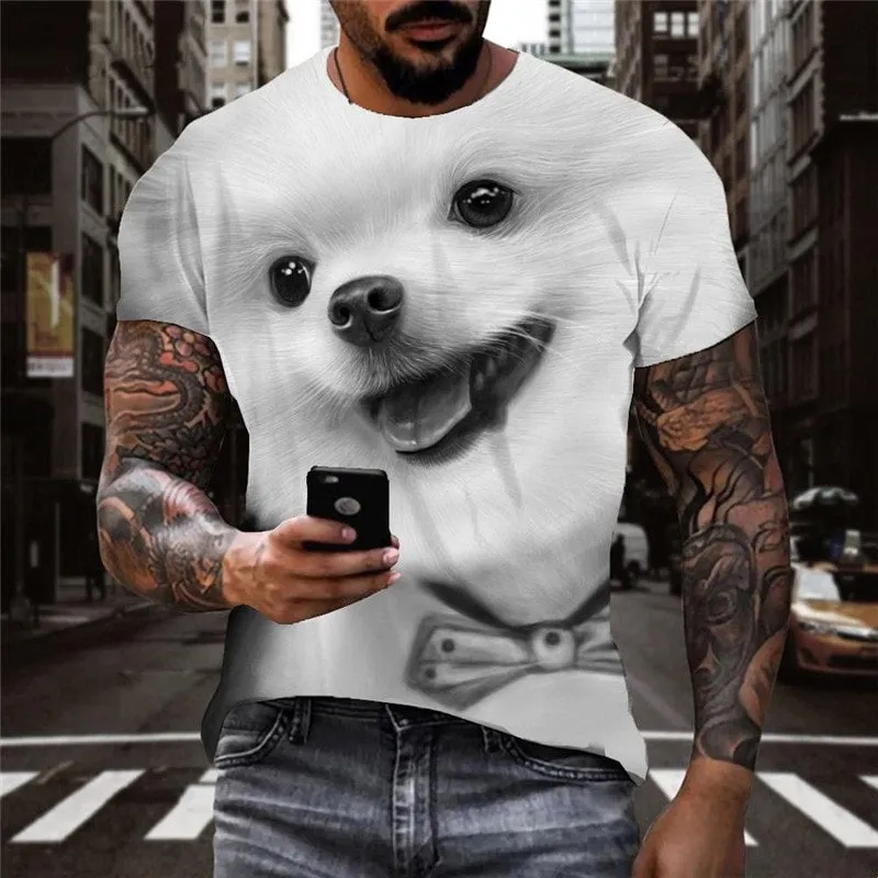 Little White dog tshirts Puppy Cute animal tee top man big Smart dogs Casual art costume