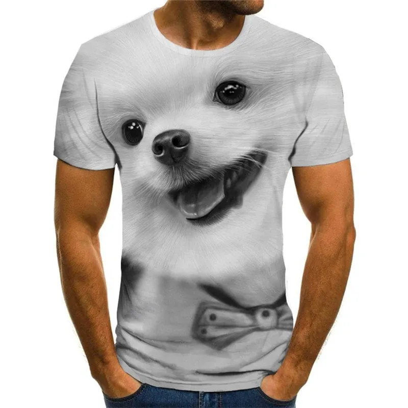 Little White dog tshirts Puppy Cute animal tee top man big Smart dogs Casual art costume