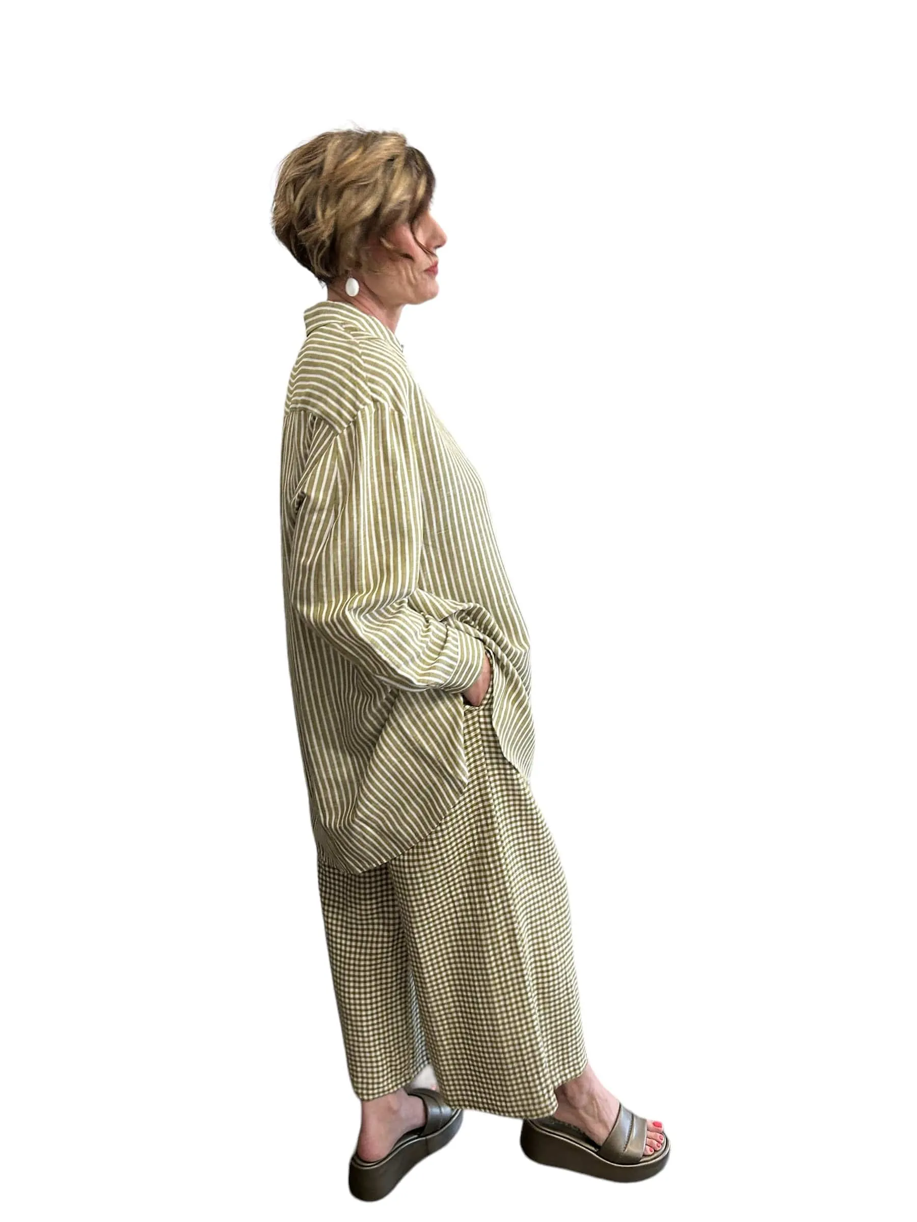 Long Shirt Dress Stripes Avocado & Cream