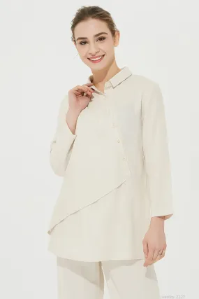 long sleeves cream linen shirt, linen blouse 2127