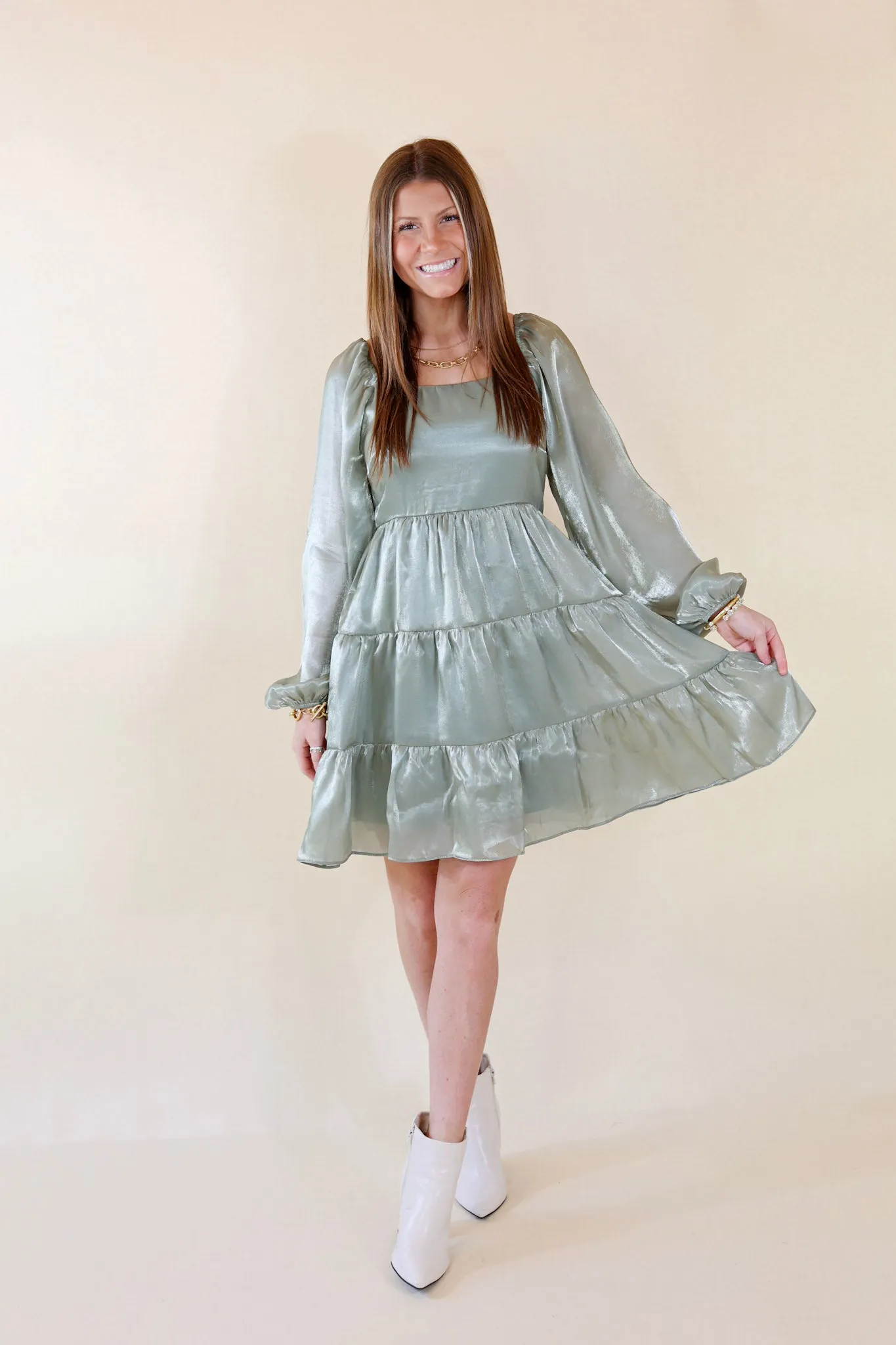 Look At Me Long Sleeve Dress in Sage Green