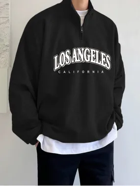 Los Angeles California Printed Oversized Cool Aesthetic Zip Collar Sweatshirt For Mens