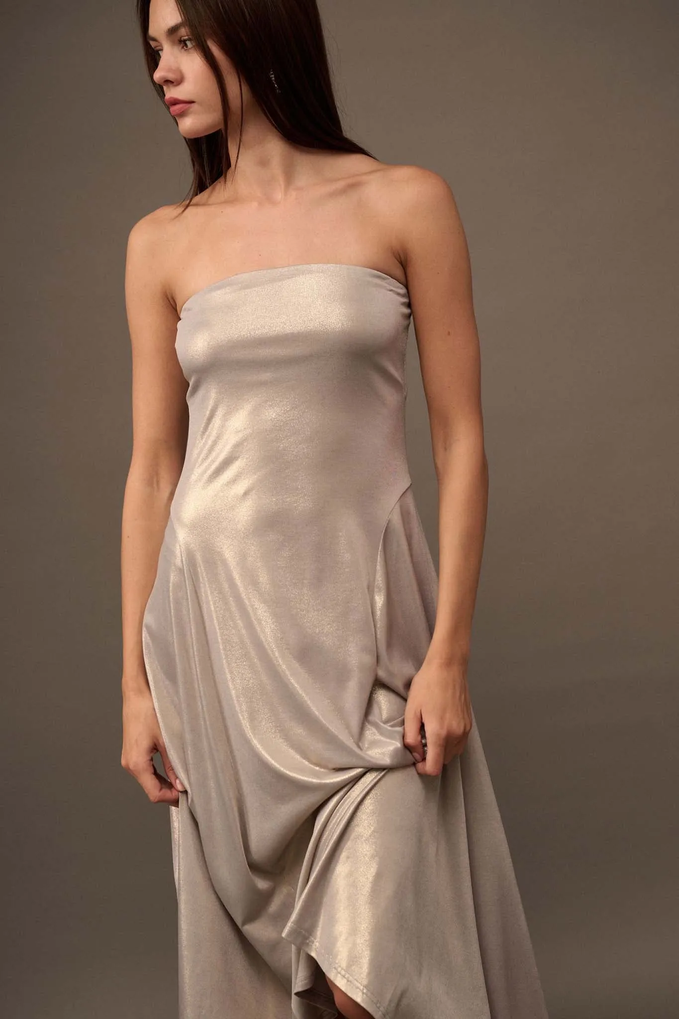 Love the Nightlife Strapless Shimmer Maxi Dress