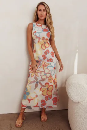 Loving Me Sleeveless A-line Maxi Dress Oat Multi