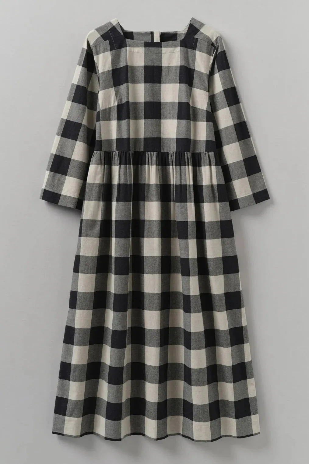 Macro Gingham Cotton Cashmere Dress, Onyx/Ecru