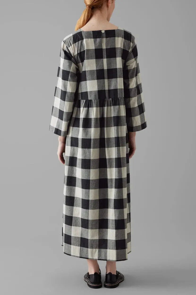 Macro Gingham Cotton Cashmere Dress, Onyx/Ecru