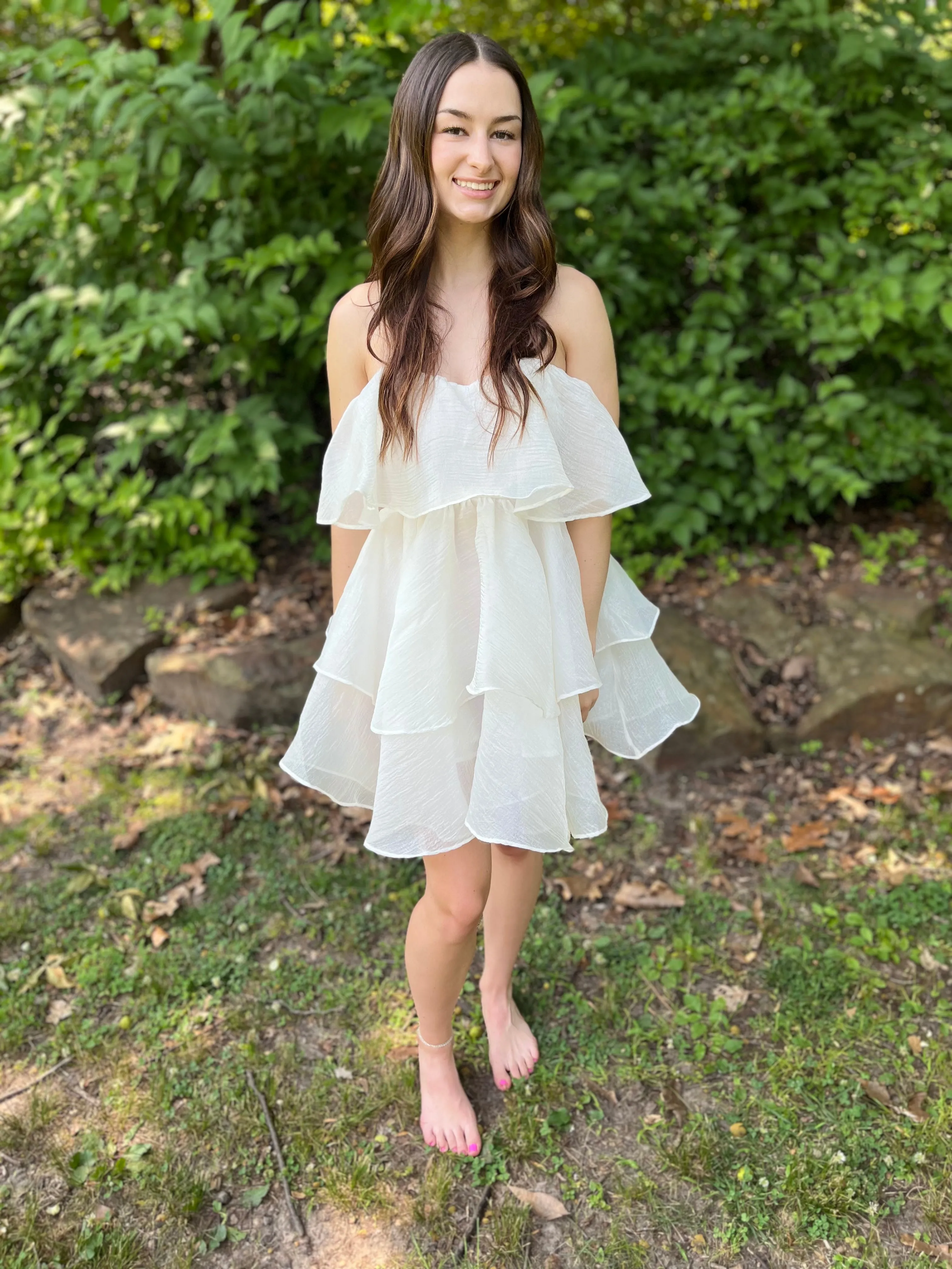 Made You Smile Ivory Strapless Ruffle Dress