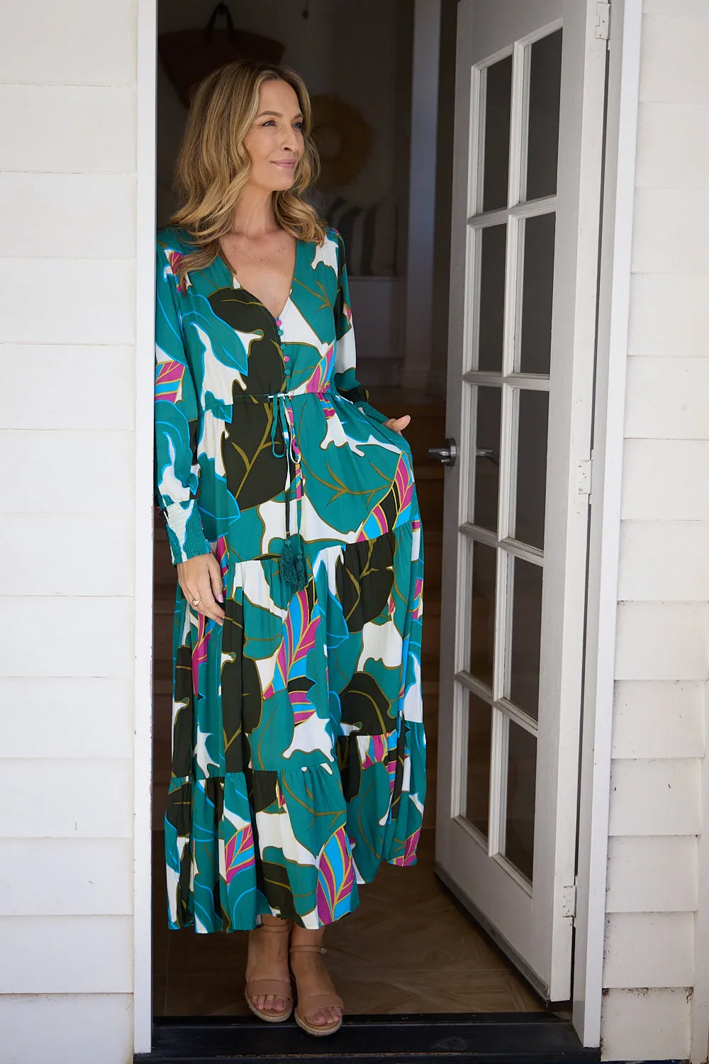 Makena Long Sleeve Maxi - Green Print