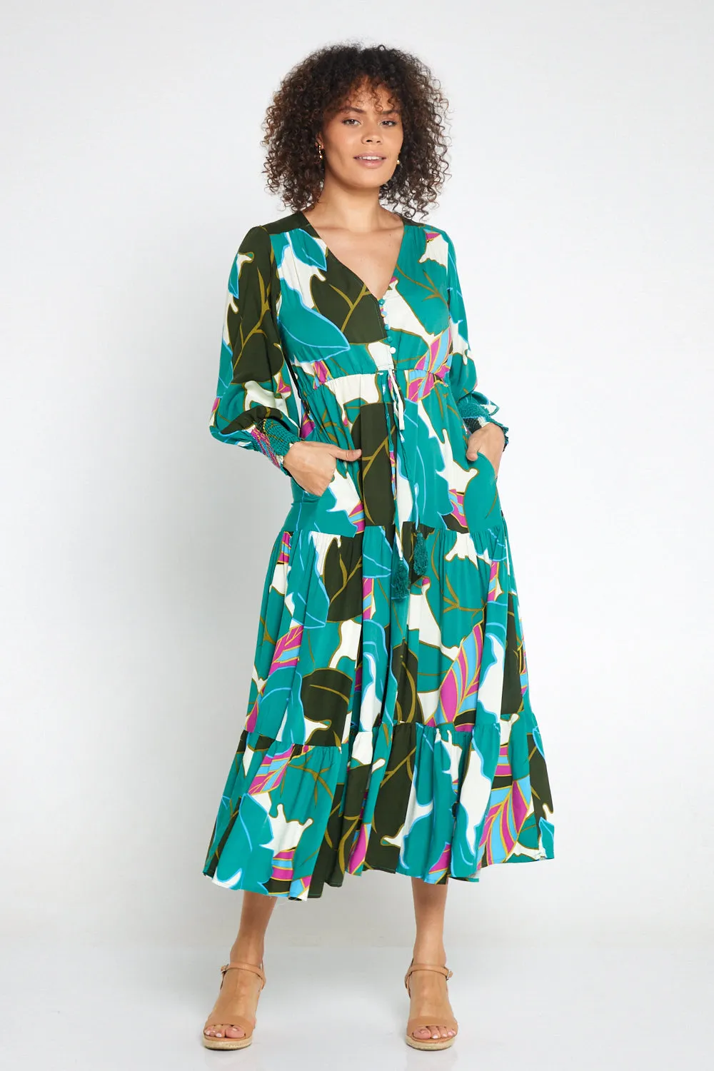 Makena Long Sleeve Maxi - Green Print