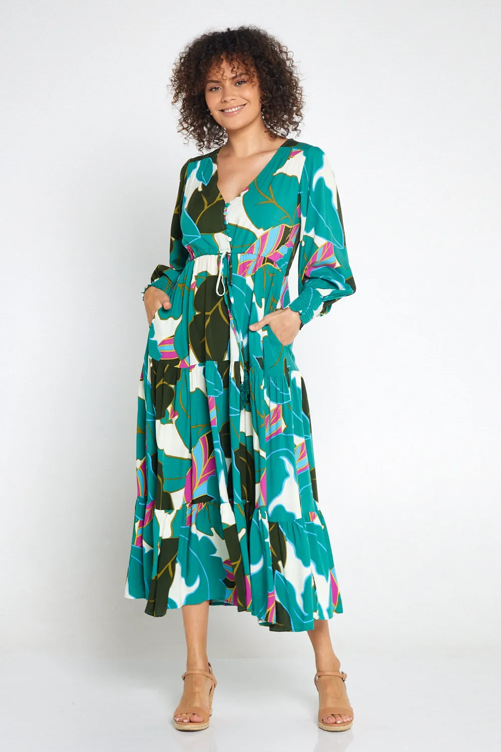 Makena Long Sleeve Maxi - Green Print