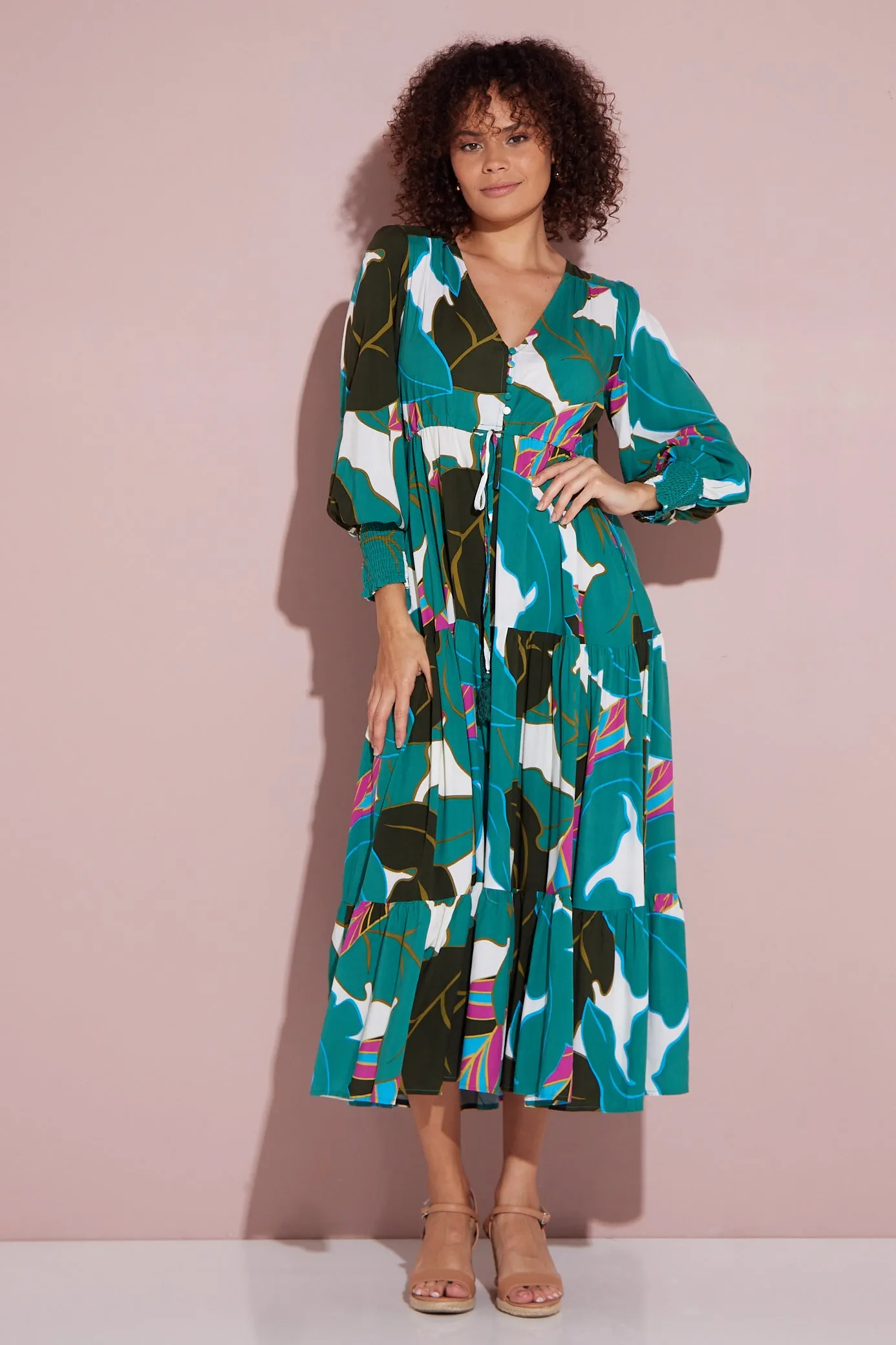 Makena Long Sleeve Maxi - Green Print