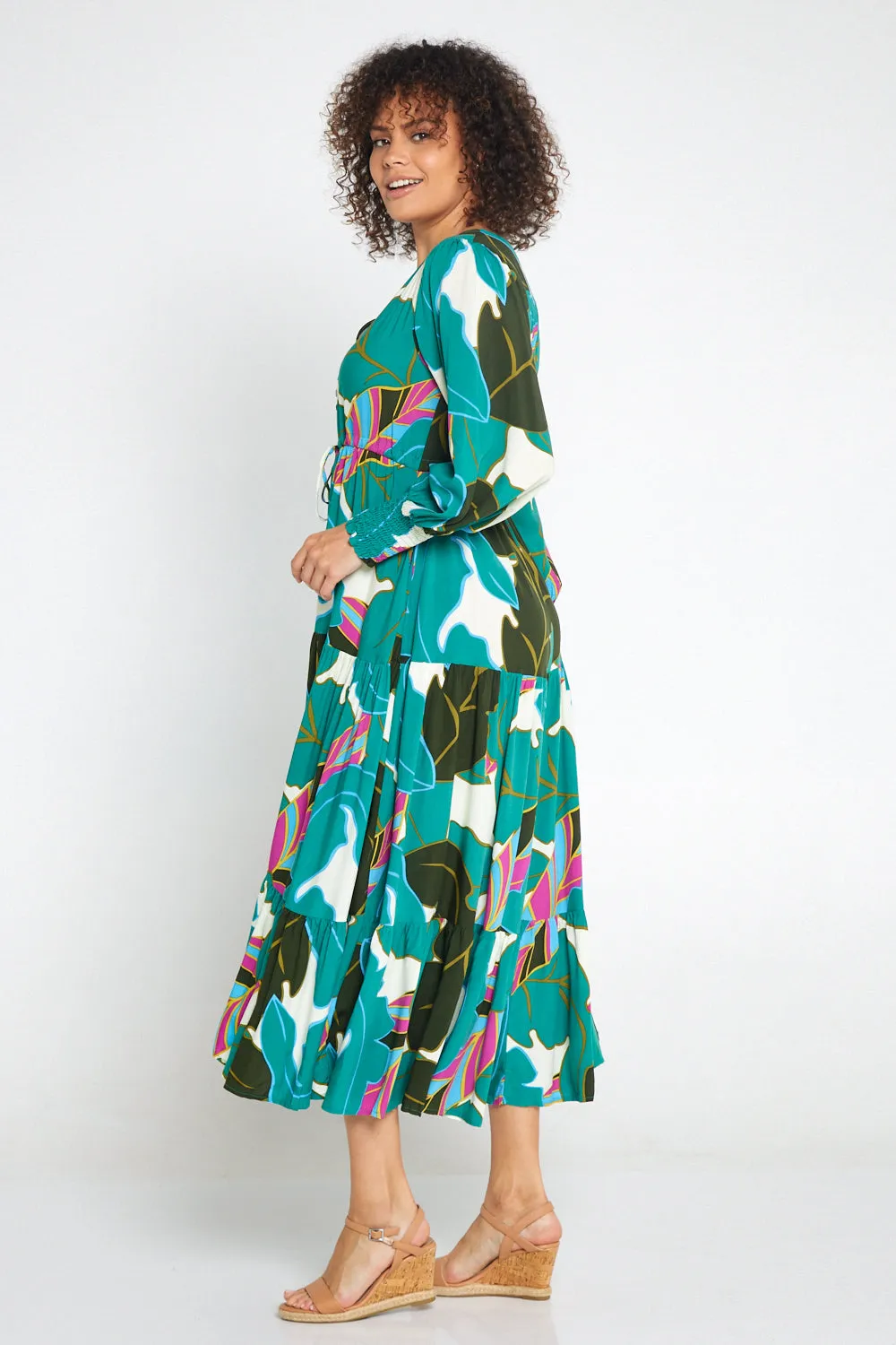 Makena Long Sleeve Maxi - Green Print