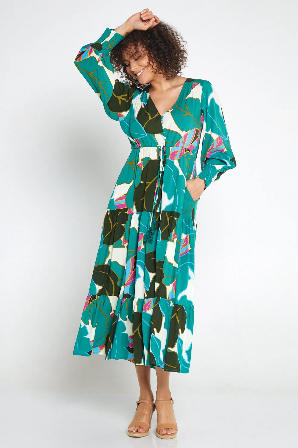 Makena Long Sleeve Maxi - Green Print