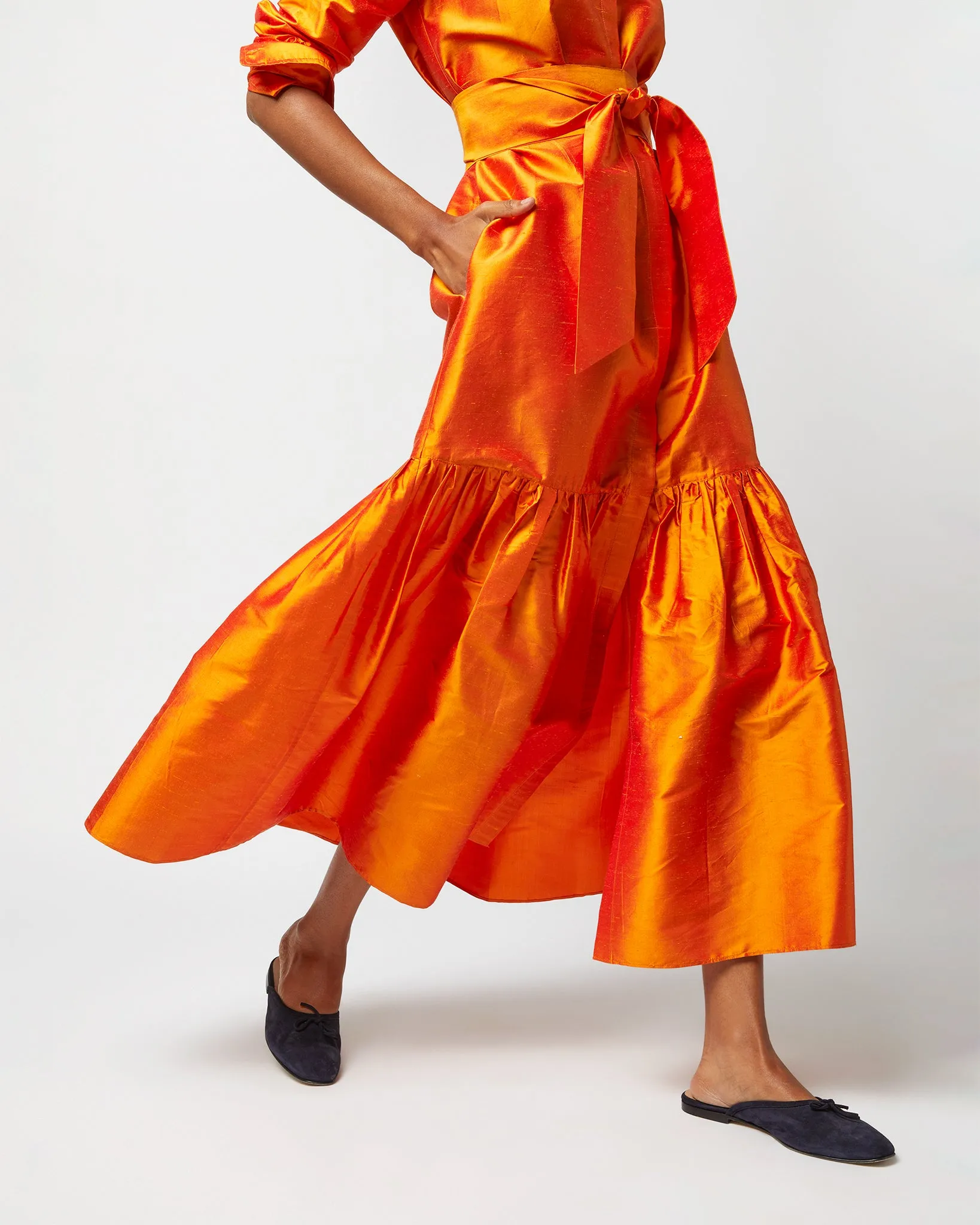 Manon Dress in Tangerine Silk Shantung