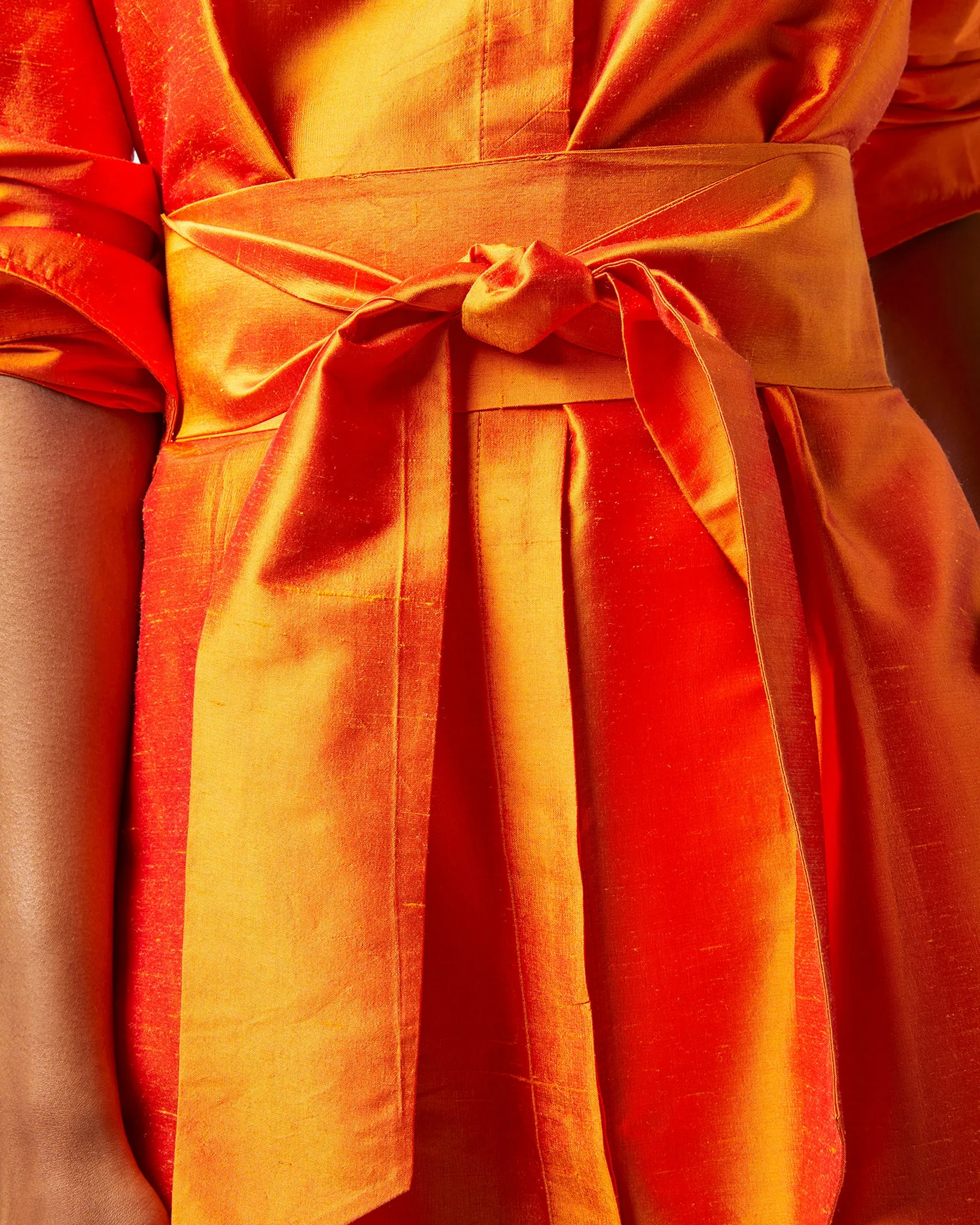 Manon Dress in Tangerine Silk Shantung