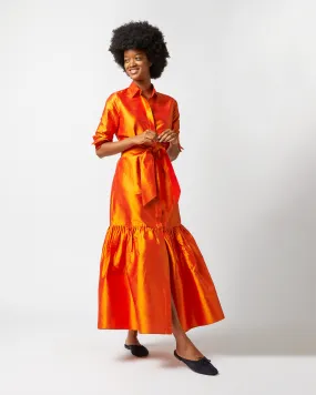 Manon Dress in Tangerine Silk Shantung