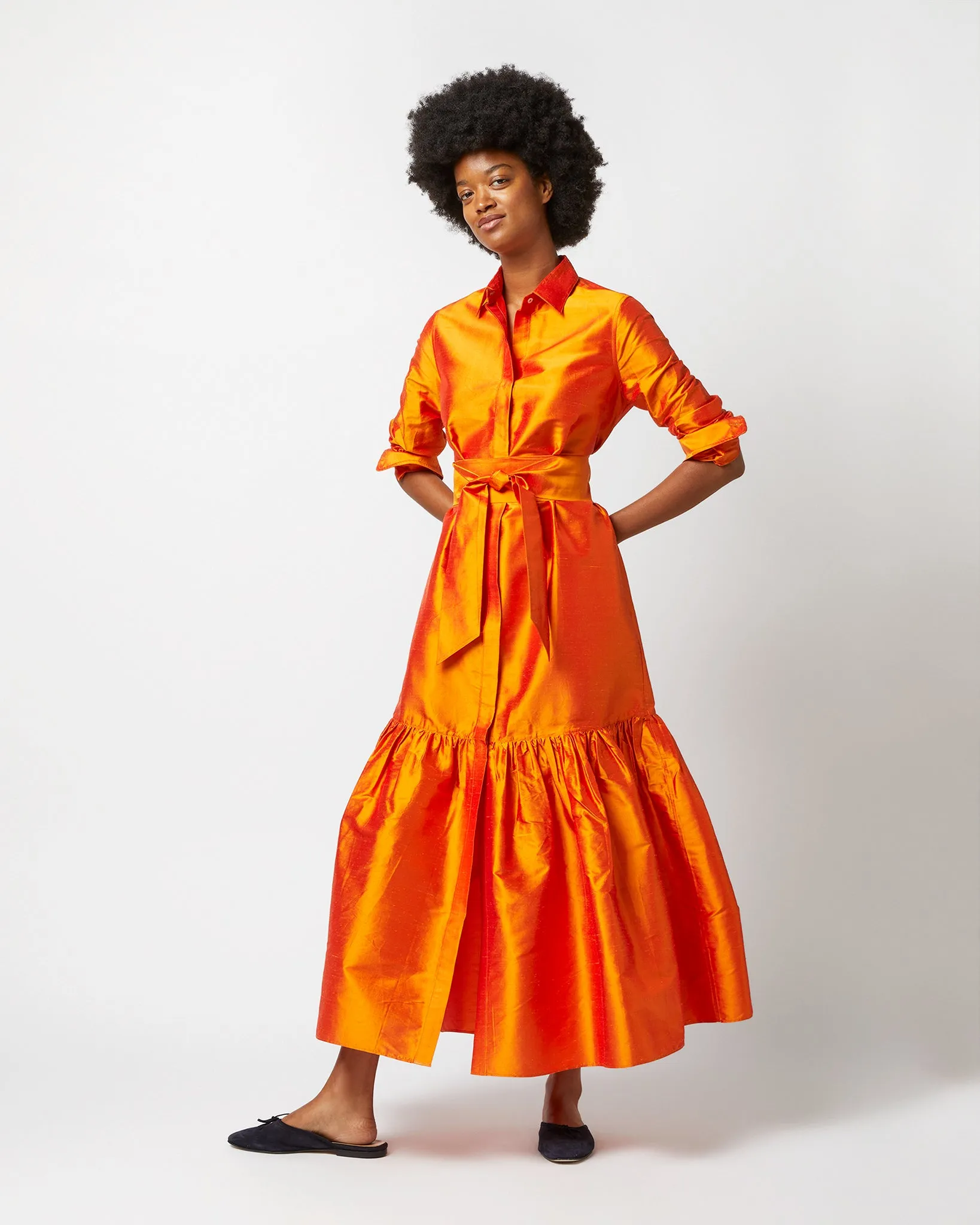 Manon Dress in Tangerine Silk Shantung