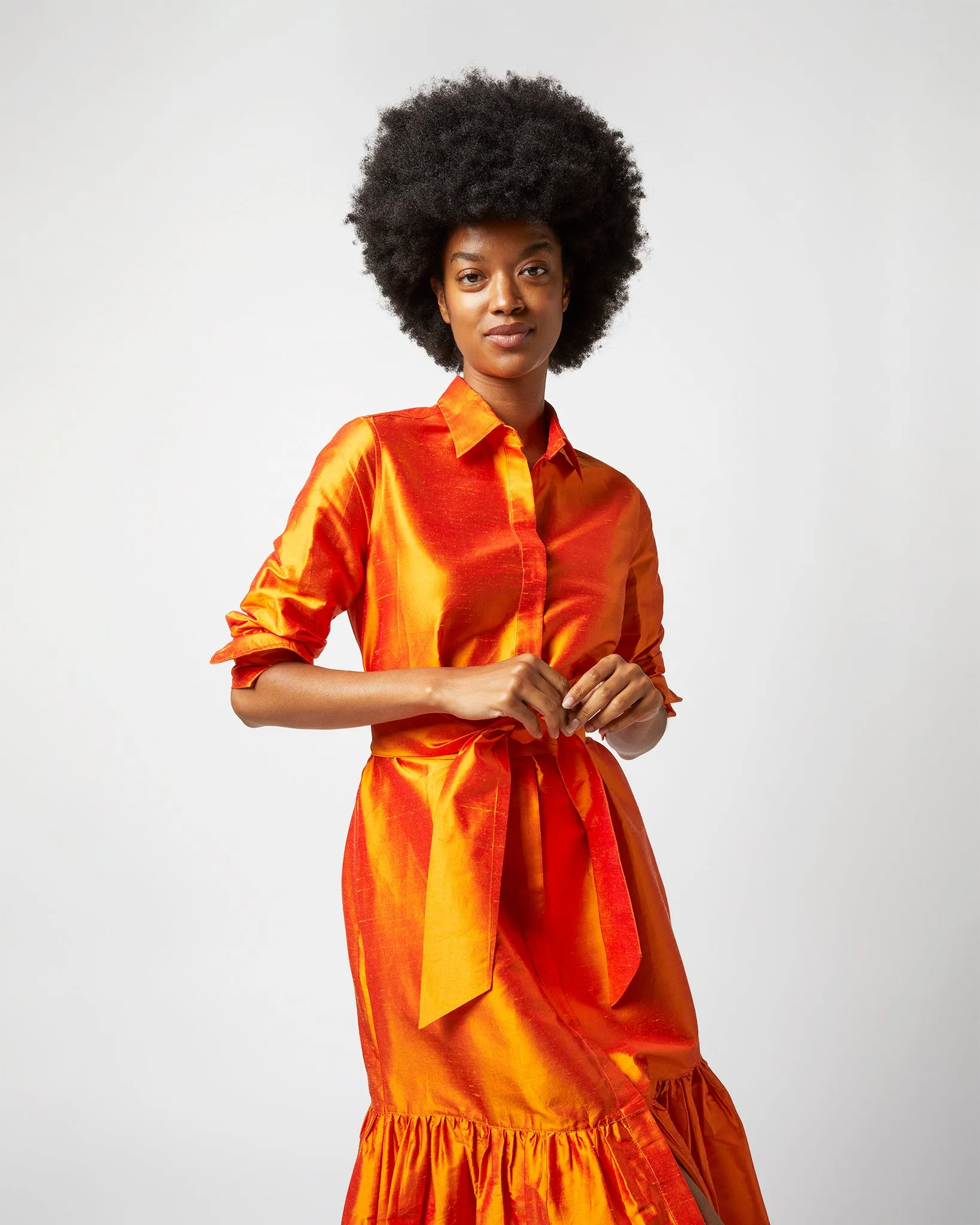 Manon Dress in Tangerine Silk Shantung