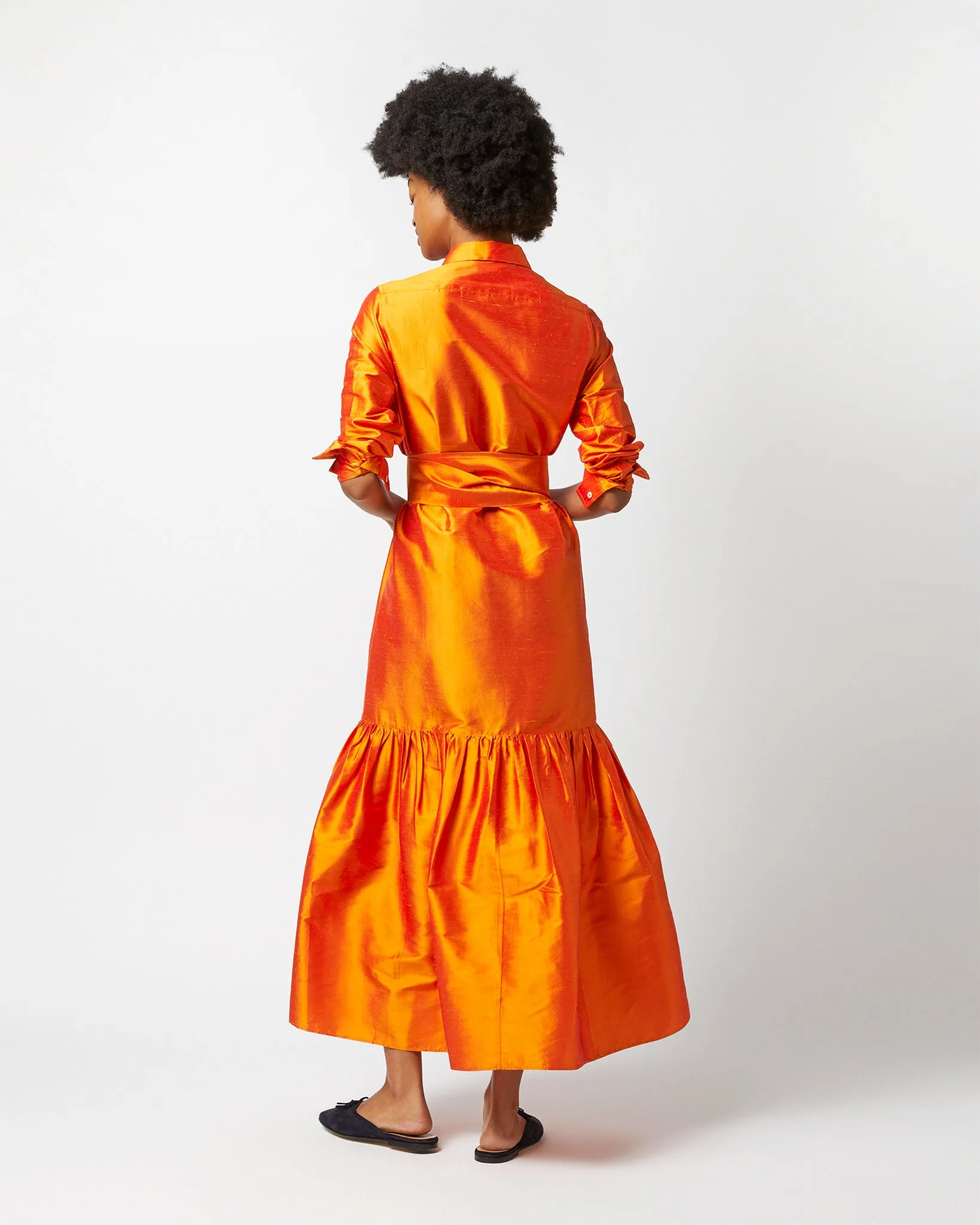 Manon Dress in Tangerine Silk Shantung