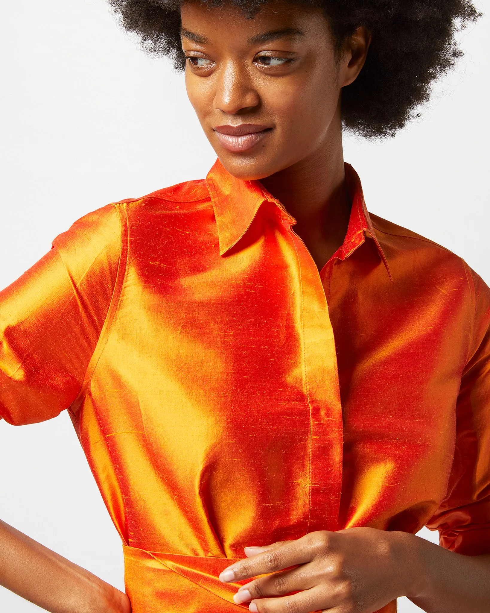 Manon Dress in Tangerine Silk Shantung