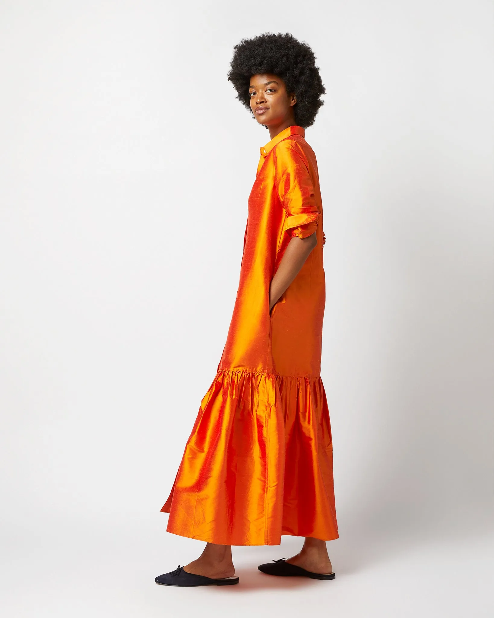 Manon Dress in Tangerine Silk Shantung