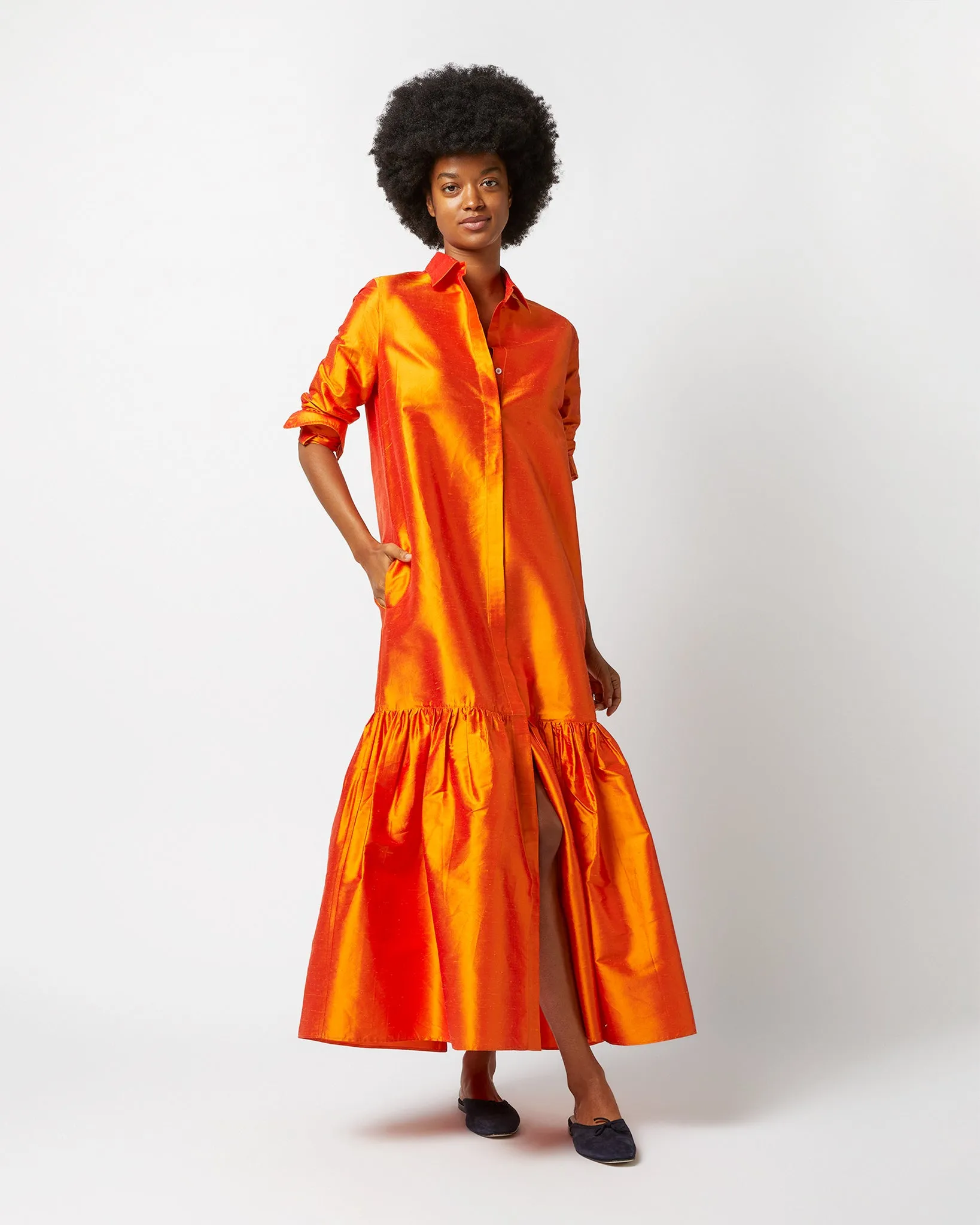 Manon Dress in Tangerine Silk Shantung