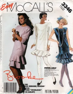 McCall's 3346 BROOKE SHIELDS Womens Ruffled Drop Waisted Dress Tunic & Skirt 1980s Vintage Sewing Pattern Size 14 UNCUT Factory Folded