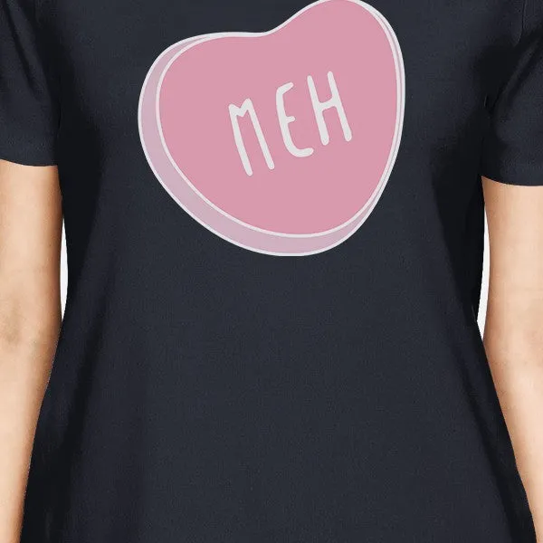 Meh Women's Navy T-shirt Trendy Graphic Shirt Cute Heart Shaped Tee