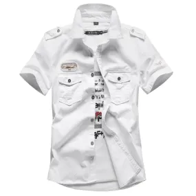 Men Tactical Short Sleeve Shirt Large Size Cotton Casual Embroidery Shirt