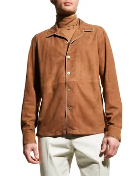 Men’s Classic Brown Suede Leather Shirt