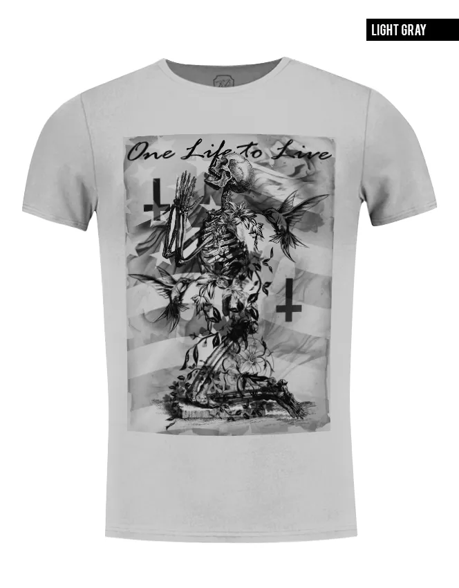 Men's T-shirt Skeleton Prayer "One Life to Live" Creepy  Fashion Graphic Tee / Color Option / MD685