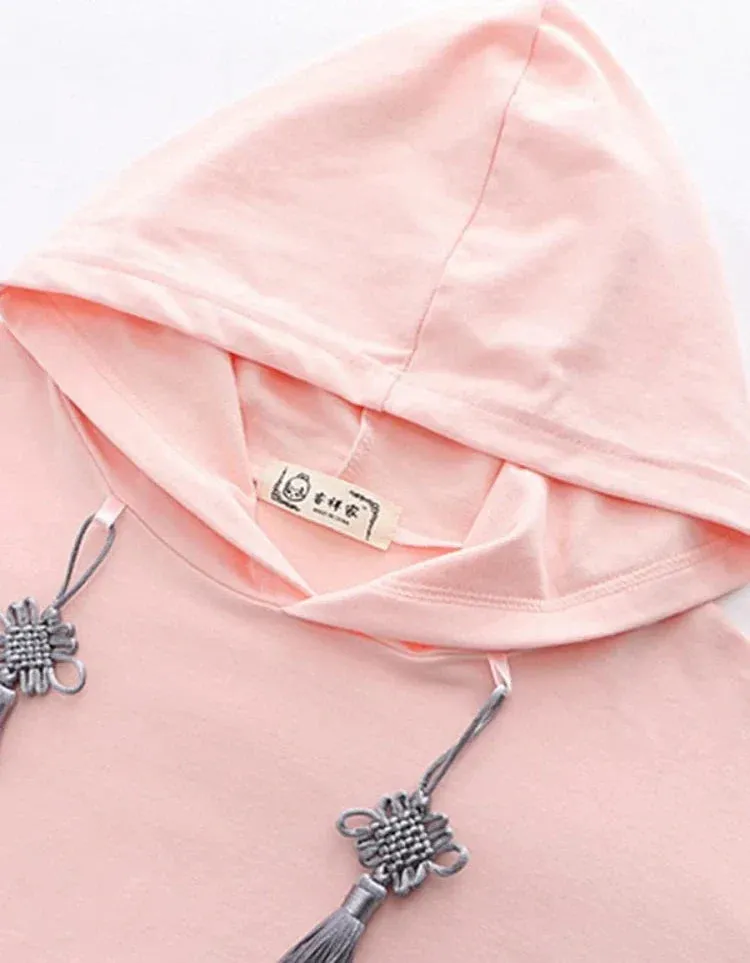 Metaversmall Women Floral Embroidery Hooded Sweatshirts Chinese Style Letter Tassel Cotton Hoodies Spring Long Sleeve Pullovers Tracksui