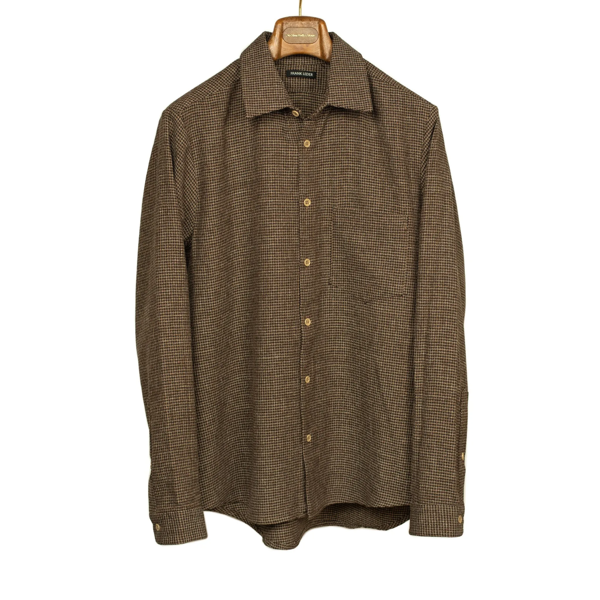 Micro-check shirt in brown wool