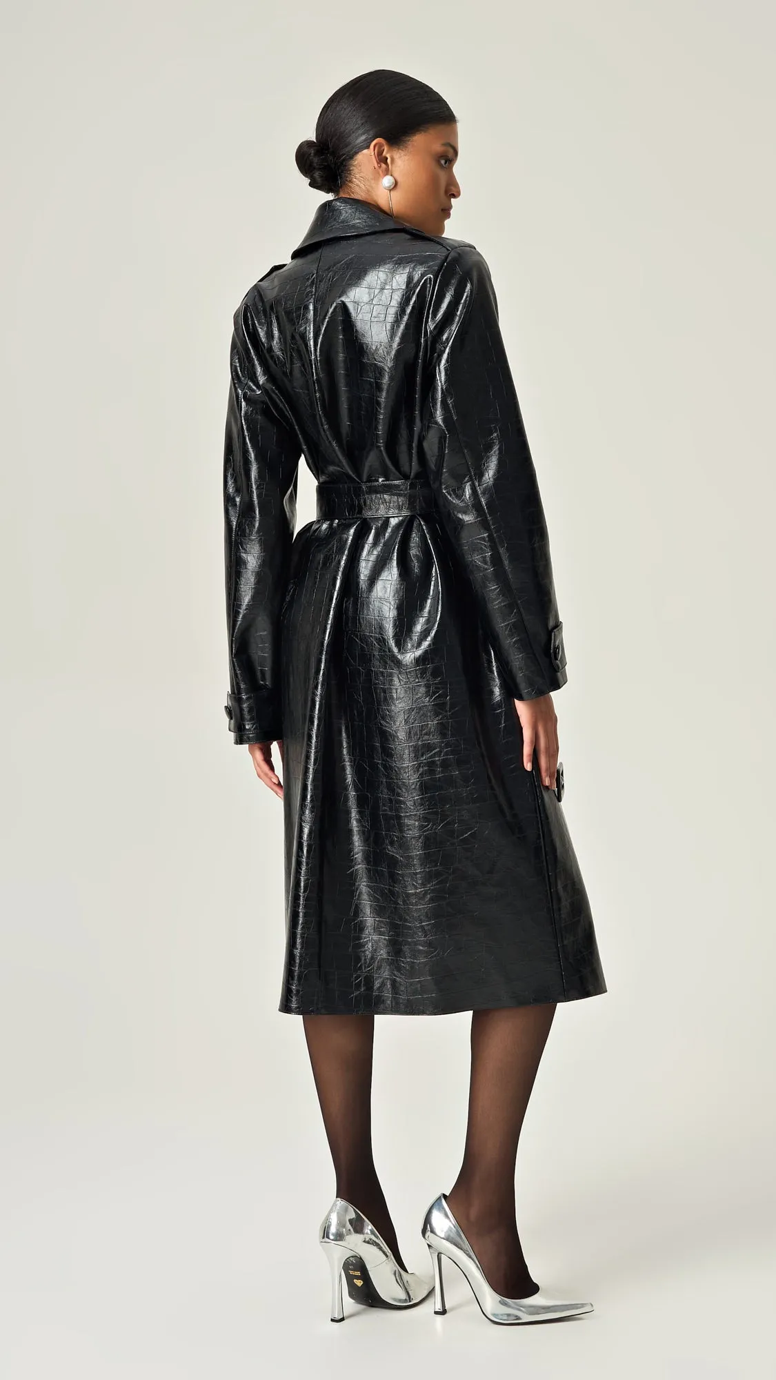 MIDNIGHT CROCO POWER TRENCH COAT