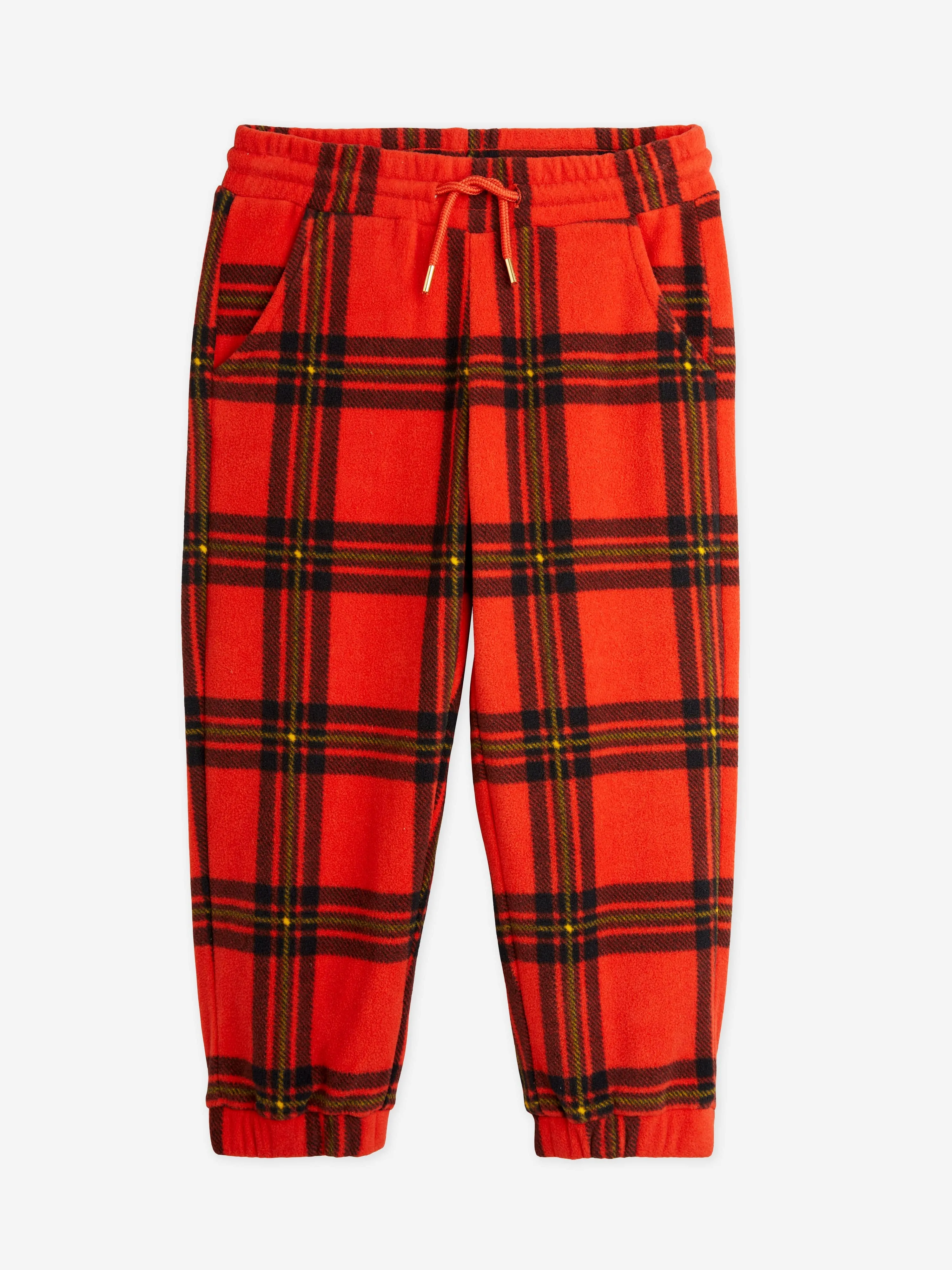 Mini Rodini Kids Check AOP Fleece Joggers in Red