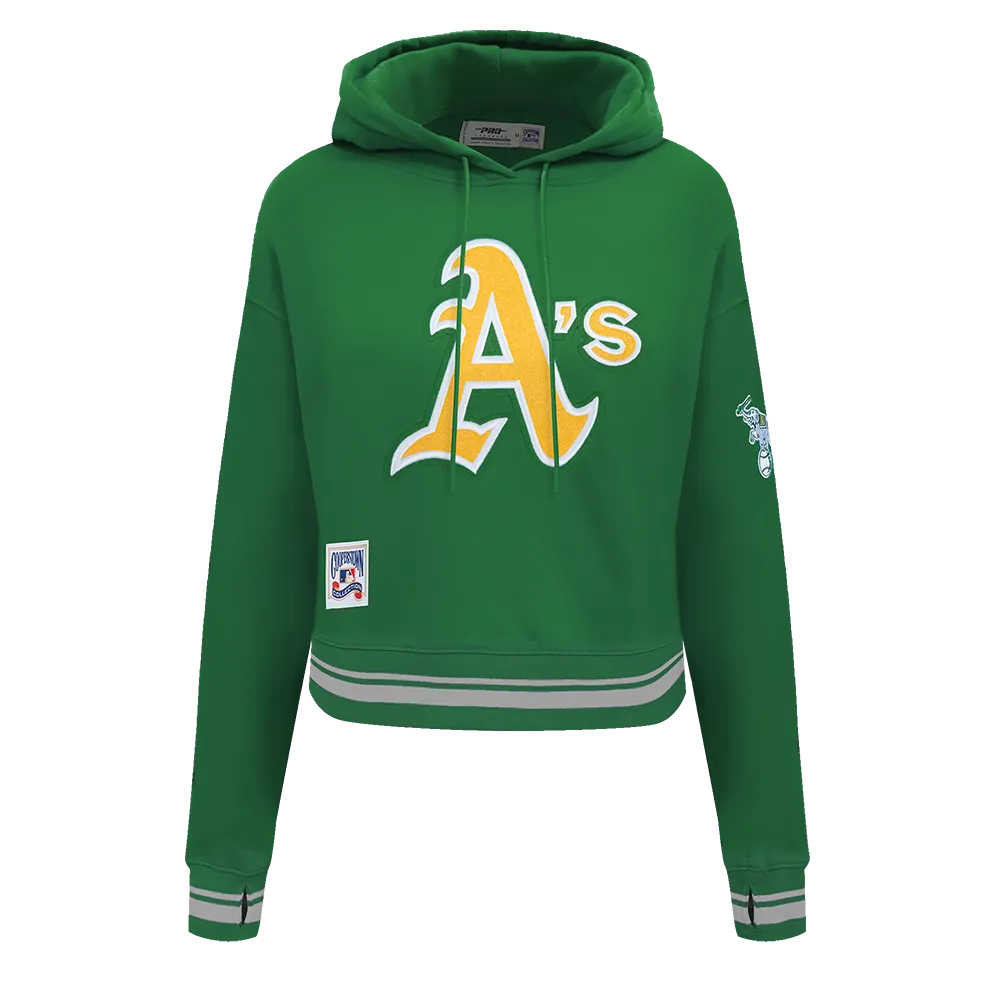 MLB OAKLAND ATHLETICS RETRO CLASSIC WOMEN'S CROPPED PO HOODIE (KELLY GREEN)