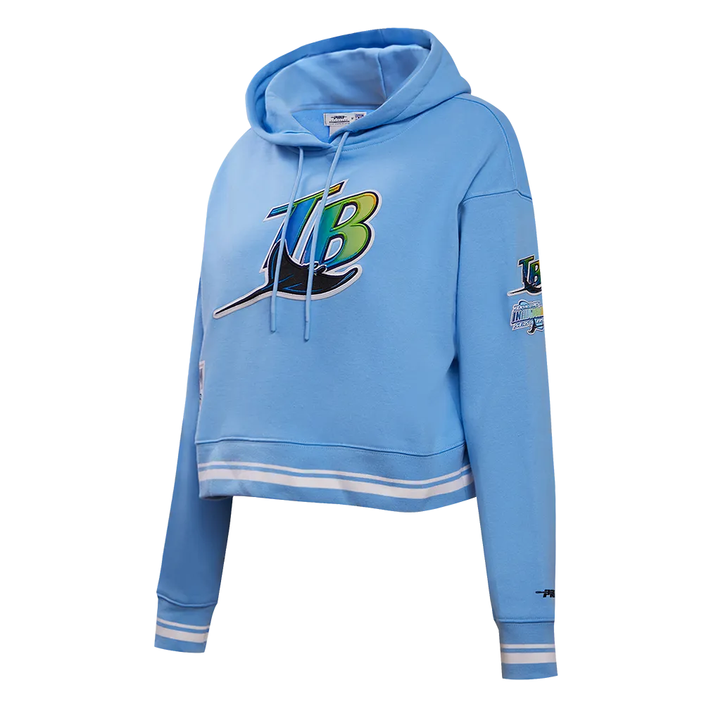 MLB TAMPA BAY RAYS RETRO CLASSIC WOMEN'S RIB CROPPED PO HOODIE (UNIVERSITY BLUE)