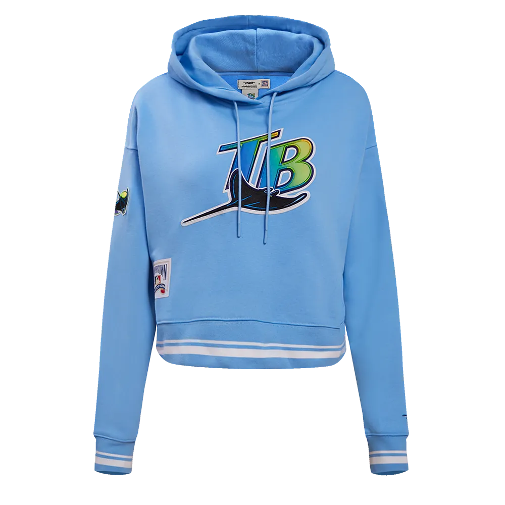 MLB TAMPA BAY RAYS RETRO CLASSIC WOMEN'S RIB CROPPED PO HOODIE (UNIVERSITY BLUE)