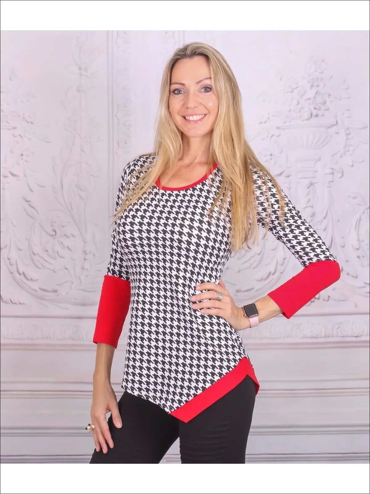 Mommy and Me Black and Red Houndstooth Matching Asymmetric Tunic