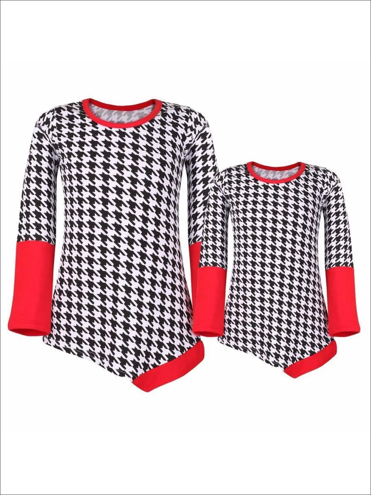 Mommy and Me Black and Red Houndstooth Matching Asymmetric Tunic