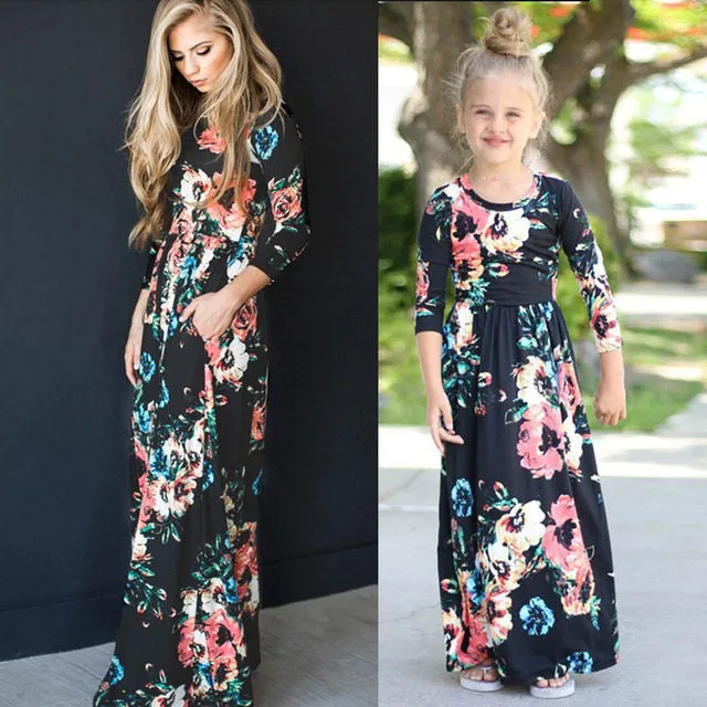 Mommy and me Mom daughter matching floral maxi dress