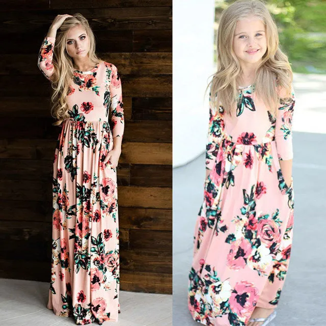 Mommy and me Mom daughter matching floral maxi dress