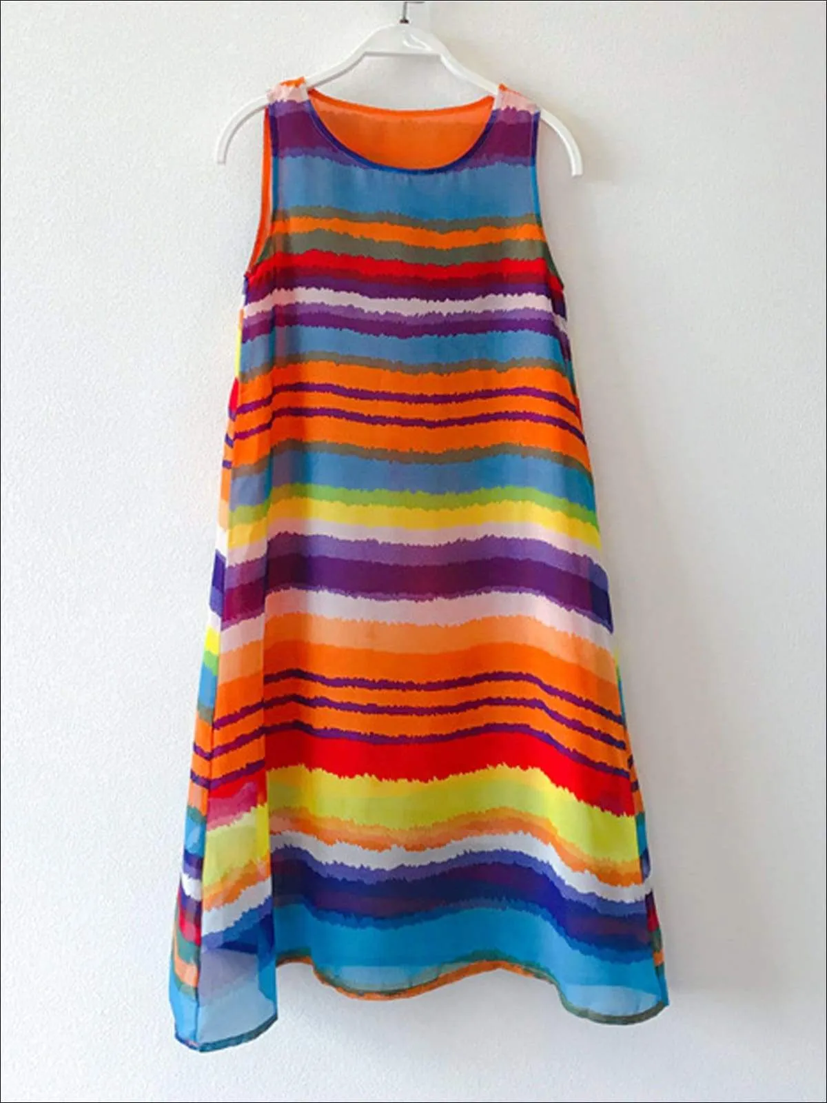 Mommy And Me Rainbow Sleeveless Chiffon Maxi Dress