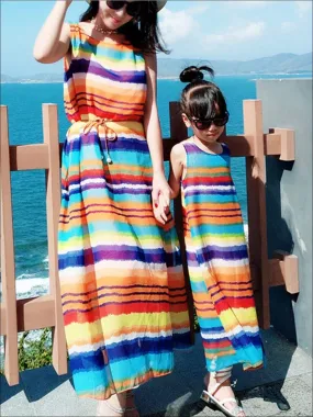 Mommy And Me Rainbow Sleeveless Chiffon Maxi Dress